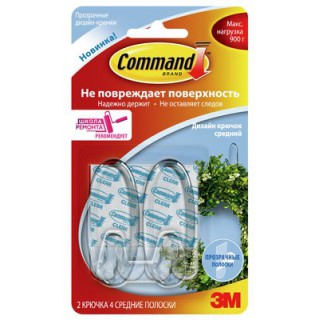 Command® 17091CLR Дизайн-Крючки прозрачные, средние, 2 шт.