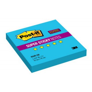 Post-it® Super Sticky 654R-SB Блок Стикеров, неоново-голубой цвет, 76 х 76 мм, 90 листов