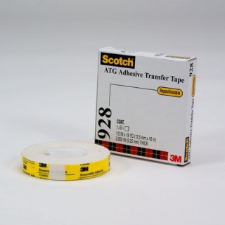 Scotch® ATG 928 Переклеиваемая Двусторонняя Лента на Тканевой Основе, полупрозрачная белая, 12,7 мм x 16 м