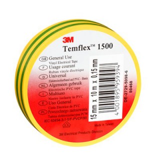 Изолента ПВХ Temflex™ 1500 желто-зеленая 19мм x 25м